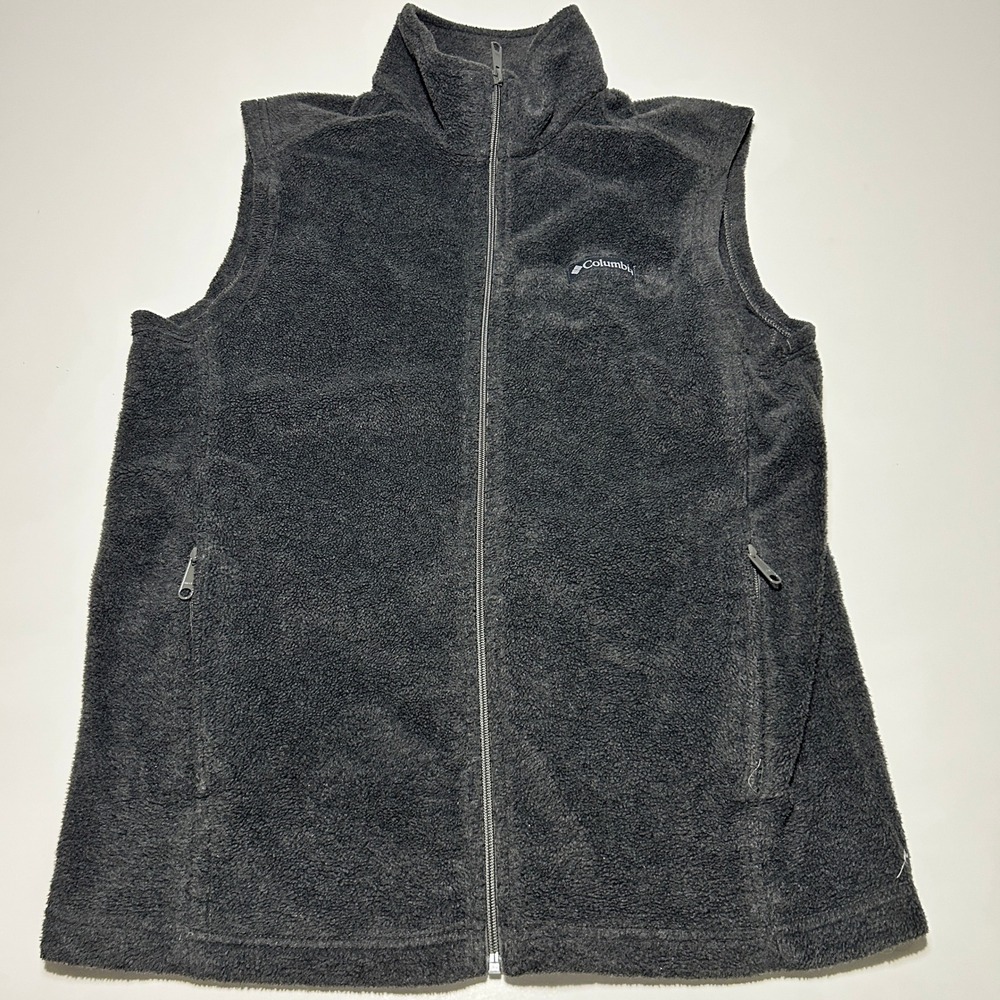 Columbia Fleece Vest Mens Medium Gray Full Zip Soft High Pile Sleeveless Jacket